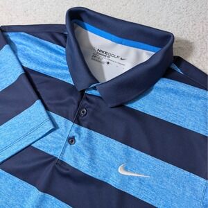 NEW! Nike Golf Polo Mens L Blue Striped Dri-FIT Short Sleeve 725516-406